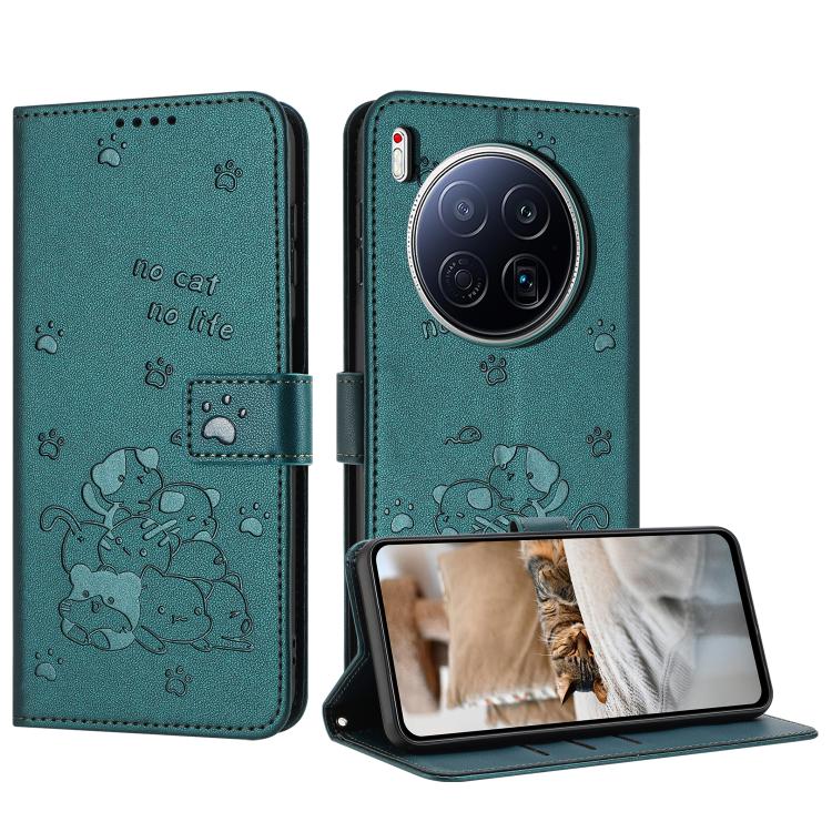 Embossed Kitten Phone Leather Case with Lanyard, For Tecno Camon 40 Premier, For Tecno Camon 40 4G, For Tecno Camon 40 Pro 5G, For Tecno Spark 30C 5G / Pop 9 5G, For Tecno Camon 30S, For Tecno Spark 30 5G, For Tecno Spark 30 Pro, For Tecno Spark 30 4G ...
