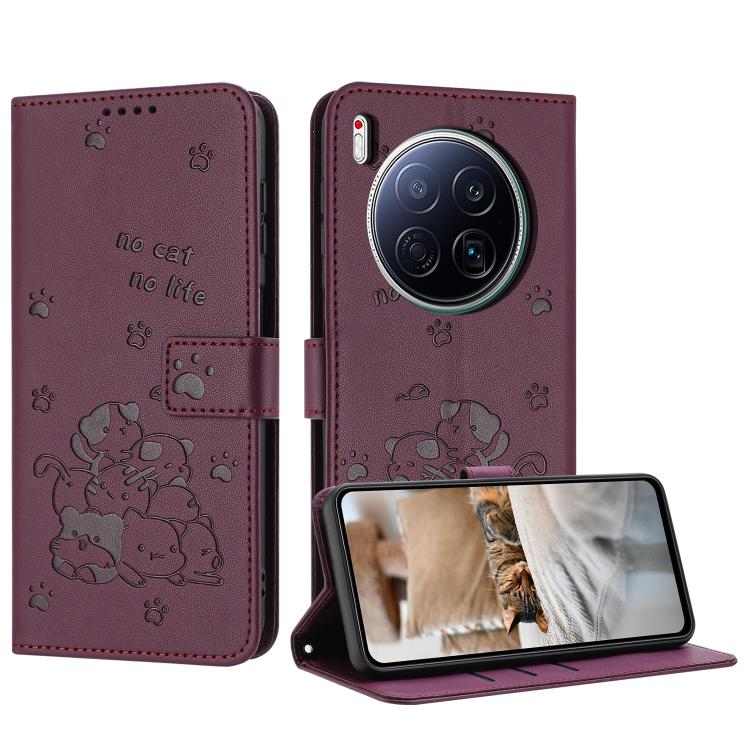 Embossed Kitten Phone Leather Case with Lanyard, For Tecno Camon 40 Premier, For Tecno Camon 40 4G, For Tecno Camon 40 Pro 5G, For Tecno Spark 30C 5G / Pop 9 5G, For Tecno Camon 30S, For Tecno Spark 30 5G, For Tecno Spark 30 Pro, For Tecno Spark 30 4G ...