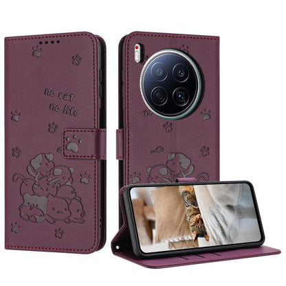 Embossed Kitten Phone Leather Case with Lanyard, For Tecno Camon 40 Premier, For Tecno Camon 40 4G, For Tecno Camon 40 Pro 5G, For Tecno Spark 30C 5G / Pop 9 5G, For Tecno Camon 30S, For Tecno Spark 30 5G, For Tecno Spark 30 Pro, For Tecno Spark 30 4G ...