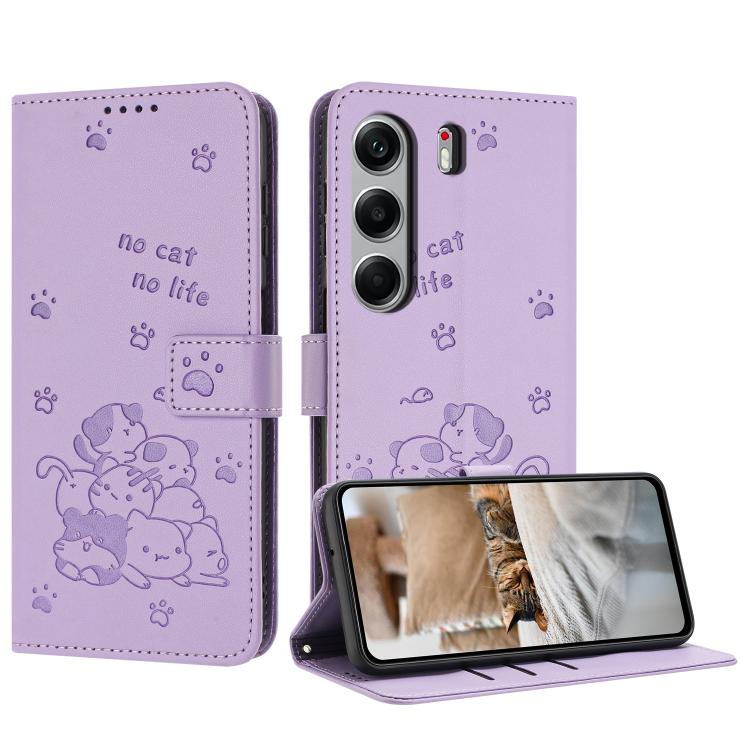Embossed Kitten Phone Leather Case with Lanyard, For Tecno Camon 40 Premier, For Tecno Camon 40 4G, For Tecno Camon 40 Pro 5G, For Tecno Spark 30C 5G / Pop 9 5G, For Tecno Camon 30S, For Tecno Spark 30 5G, For Tecno Spark 30 Pro, For Tecno Spark 30 4G ...
