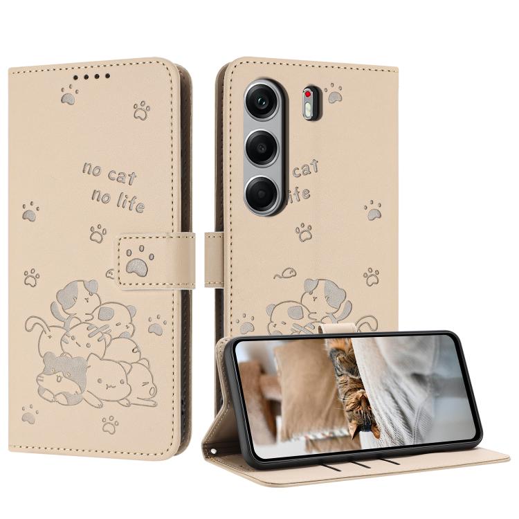 Embossed Kitten Phone Leather Case with Lanyard, For Tecno Camon 40 Premier, For Tecno Camon 40 4G, For Tecno Camon 40 Pro 5G, For Tecno Spark 30C 5G / Pop 9 5G, For Tecno Camon 30S, For Tecno Spark 30 5G, For Tecno Spark 30 Pro, For Tecno Spark 30 4G ...