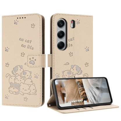 Embossed Kitten Phone Leather Case with Lanyard, For Tecno Camon 40 Premier, For Tecno Camon 40 4G, For Tecno Camon 40 Pro 5G, For Tecno Spark 30C 5G / Pop 9 5G, For Tecno Camon 30S, For Tecno Spark 30 5G, For Tecno Spark 30 Pro, For Tecno Spark 30 4G ...