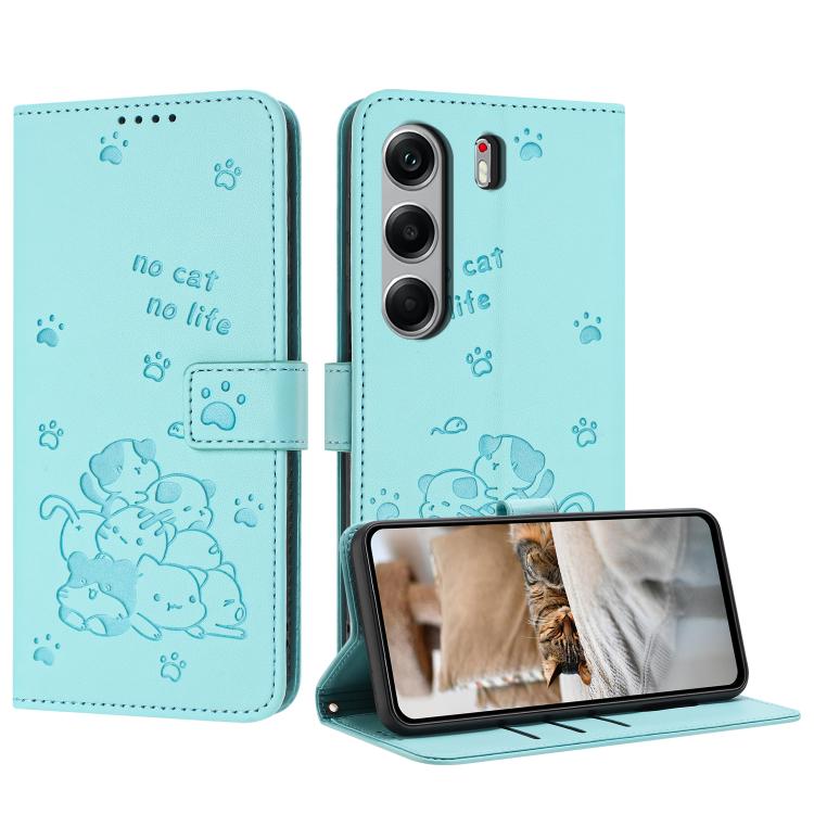 Embossed Kitten Phone Leather Case with Lanyard, For Tecno Camon 40 Premier, For Tecno Camon 40 4G, For Tecno Camon 40 Pro 5G, For Tecno Spark 30C 5G / Pop 9 5G, For Tecno Camon 30S, For Tecno Spark 30 5G, For Tecno Spark 30 Pro, For Tecno Spark 30 4G ...