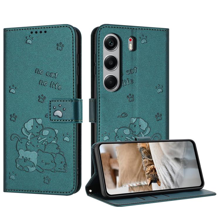 Embossed Kitten Phone Leather Case with Lanyard, For Tecno Camon 40 Premier, For Tecno Camon 40 4G, For Tecno Camon 40 Pro 5G, For Tecno Spark 30C 5G / Pop 9 5G, For Tecno Camon 30S, For Tecno Spark 30 5G, For Tecno Spark 30 Pro, For Tecno Spark 30 4G ...