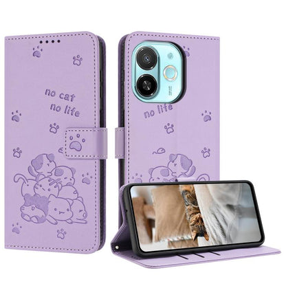 Embossed Kitten Phone Leather Case with Lanyard, For Tecno Camon 40 Premier, For Tecno Camon 40 4G, For Tecno Camon 40 Pro 5G, For Tecno Spark 30C 5G / Pop 9 5G, For Tecno Camon 30S, For Tecno Spark 30 5G, For Tecno Spark 30 Pro, For Tecno Spark 30 4G ...