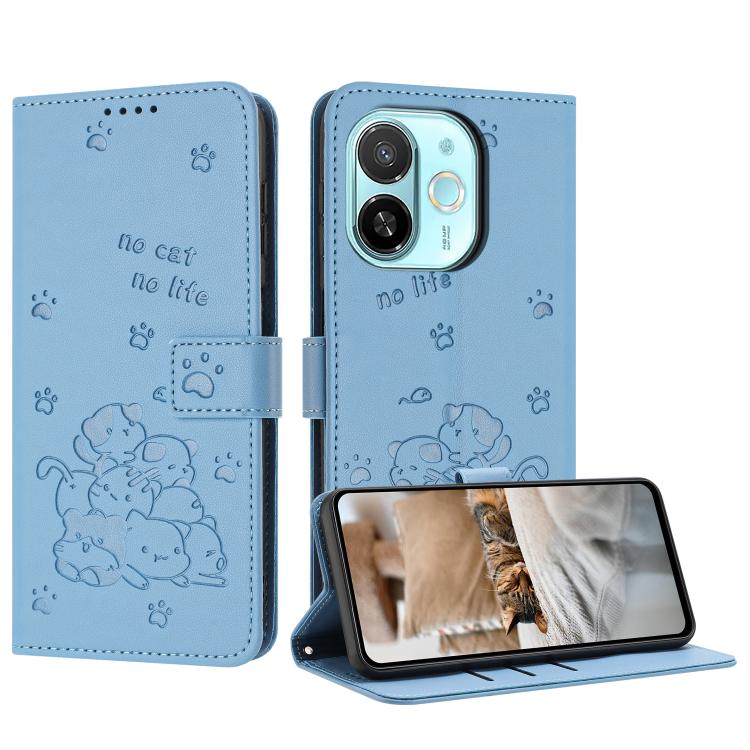 Embossed Kitten Phone Leather Case with Lanyard, For Tecno Camon 40 Premier, For Tecno Camon 40 4G, For Tecno Camon 40 Pro 5G, For Tecno Spark 30C 5G / Pop 9 5G, For Tecno Camon 30S, For Tecno Spark 30 5G, For Tecno Spark 30 Pro, For Tecno Spark 30 4G ...