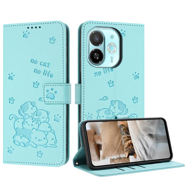 Embossed Kitten Phone Leather Case with Lanyard, For Tecno Camon 40 Premier, For Tecno Camon 40 4G, For Tecno Camon 40 Pro 5G, For Tecno Spark 30C 5G / Pop 9 5G, For Tecno Camon 30S, For Tecno Spark 30 5G, For Tecno Spark 30 Pro, For Tecno Spark 30 4G ...