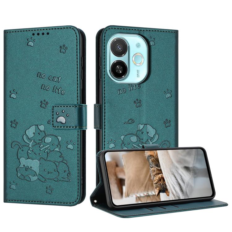 Embossed Kitten Phone Leather Case with Lanyard, For Tecno Camon 40 Premier, For Tecno Camon 40 4G, For Tecno Camon 40 Pro 5G, For Tecno Spark 30C 5G / Pop 9 5G, For Tecno Camon 30S, For Tecno Spark 30 5G, For Tecno Spark 30 Pro, For Tecno Spark 30 4G ...