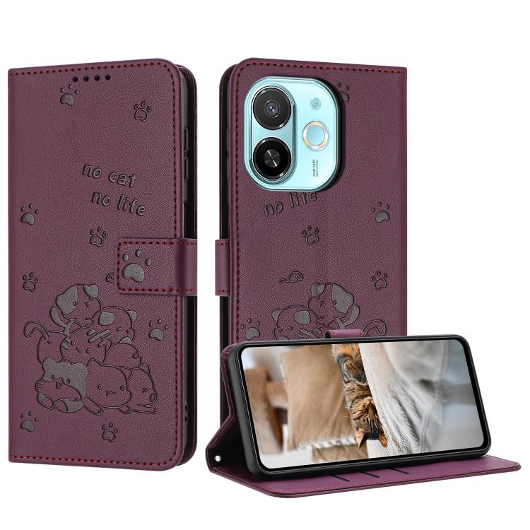Embossed Kitten Phone Leather Case with Lanyard, For Tecno Camon 40 Premier, For Tecno Camon 40 4G, For Tecno Camon 40 Pro 5G, For Tecno Spark 30C 5G / Pop 9 5G, For Tecno Camon 30S, For Tecno Spark 30 5G, For Tecno Spark 30 Pro, For Tecno Spark 30 4G ...