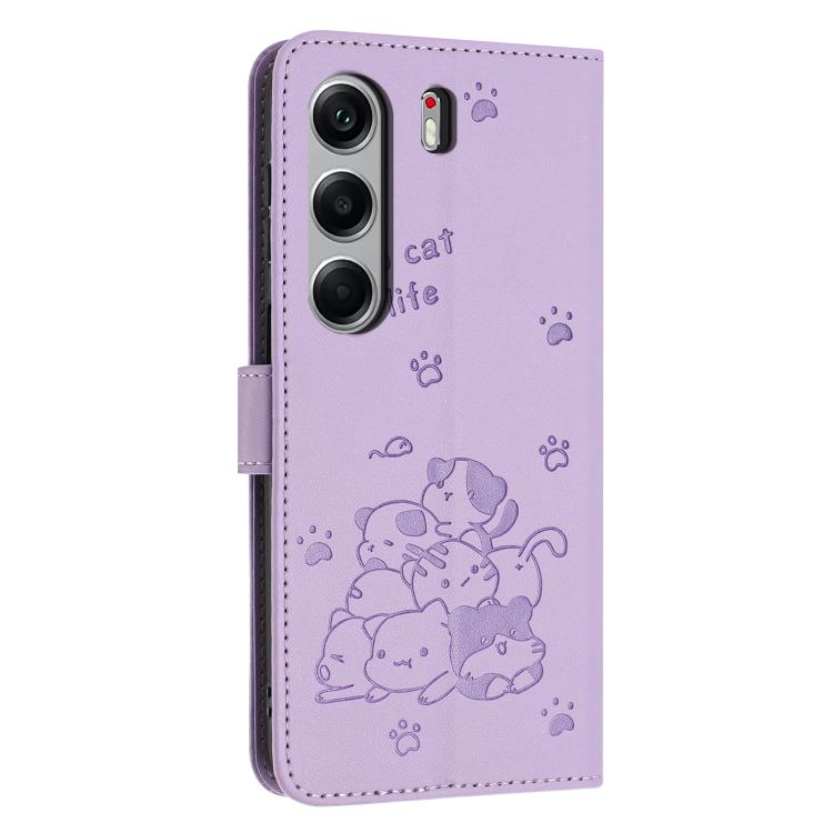 Embossed Kitten Phone Leather Case with Lanyard, For Tecno Camon 40 Pro 4G, For Tecno Camon 40 Premier, For Tecno Camon 40 4G, For Tecno Camon 40 Pro 5G, For Tecno Spark 30C 5G / Pop 9 5G, For Tecno Camon 30S, For Tecno Spark 30 5G, For Tecno Spark 30 ...