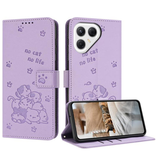 Embossed Kitten Phone Leather Case with Lanyard, For Tecno Pova 8 5G, For Tecno Spark 50 5G, For Tecno Spark 50 4G, For Tecno Camon 50 Pro 4G, For Tecno Camon 50 4G, For Tecno Spark Go 3, For Tecno Pova Slim, For Tecno Spark 40C, For Tecno Pova 7 Pro 5...