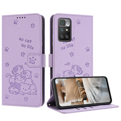 Embossed Kitten Phone Leather Case with Lanyard, For Redmi 10C 4G Global, For Redmi 10 / 10 Prime, For Redmi Note 10 Lite, For Redmi Note 10 5G / Note 10T 5G, For Redmi Note 10 Pro