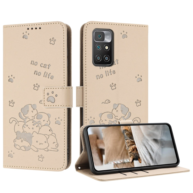 Embossed Kitten Phone Leather Case with Lanyard, For Redmi 10C 4G Global, For Redmi 10 / 10 Prime, For Redmi Note 10 Lite, For Redmi Note 10 5G / Note 10T 5G, For Redmi Note 10 Pro