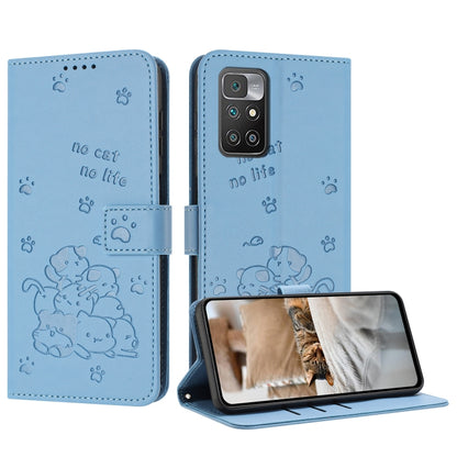 Embossed Kitten Phone Leather Case with Lanyard, For Redmi 10C 4G Global, For Redmi 10 / 10 Prime, For Redmi Note 10 Lite, For Redmi Note 10 5G / Note 10T 5G, For Redmi Note 10 Pro