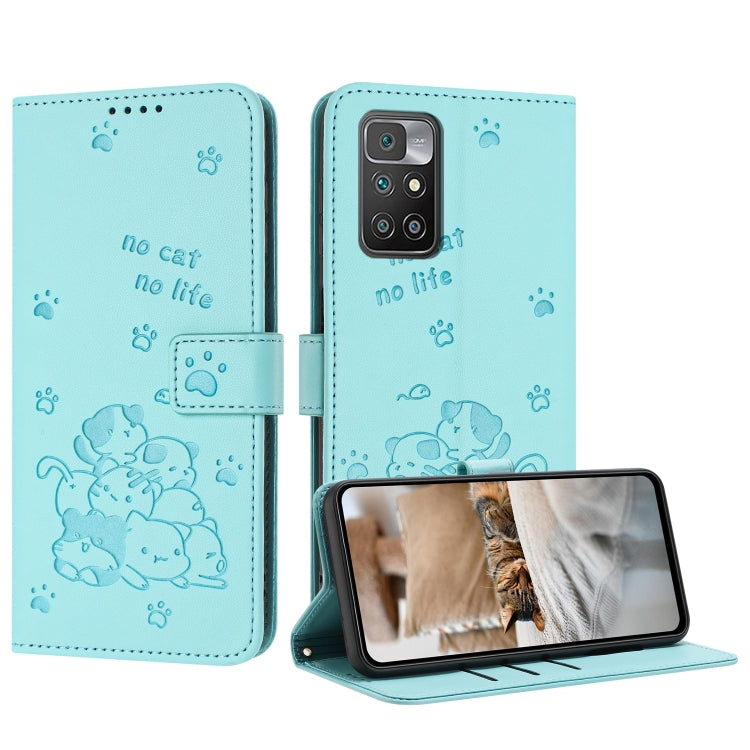 Embossed Kitten Phone Leather Case with Lanyard, For Redmi 10C 4G Global, For Redmi 10 / 10 Prime, For Redmi Note 10 Lite, For Redmi Note 10 5G / Note 10T 5G, For Redmi Note 10 Pro