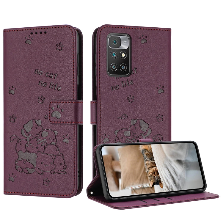 Embossed Kitten Phone Leather Case with Lanyard, For Redmi 10C 4G Global, For Redmi 10 / 10 Prime, For Redmi Note 10 Lite, For Redmi Note 10 5G / Note 10T 5G, For Redmi Note 10 Pro