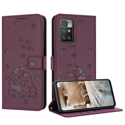 Embossed Kitten Phone Leather Case with Lanyard, For Redmi 10C 4G Global, For Redmi 10 / 10 Prime, For Redmi Note 10 Lite, For Redmi Note 10 5G / Note 10T 5G, For Redmi Note 10 Pro
