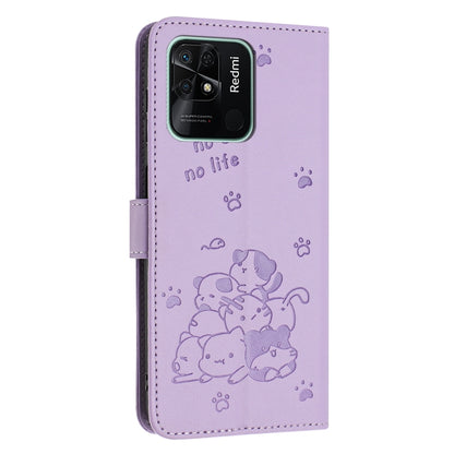Embossed Kitten Phone Leather Case with Lanyard, For Redmi 10C 4G Global, For Redmi 10 / 10 Prime, For Redmi Note 10 Lite, For Redmi Note 10 5G / Note 10T 5G, For Redmi Note 10 Pro
