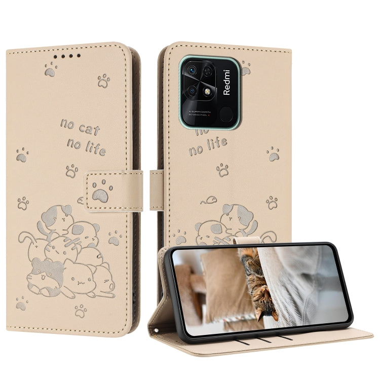 Embossed Kitten Phone Leather Case with Lanyard, For Redmi 10C 4G Global, For Redmi 10 / 10 Prime, For Redmi Note 10 Lite, For Redmi Note 10 5G / Note 10T 5G, For Redmi Note 10 Pro