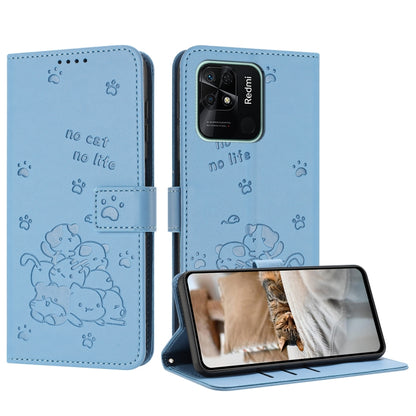 Embossed Kitten Phone Leather Case with Lanyard, For Redmi 10C 4G Global, For Redmi 10 / 10 Prime, For Redmi Note 10 Lite, For Redmi Note 10 5G / Note 10T 5G, For Redmi Note 10 Pro