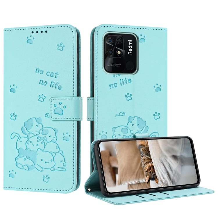 Embossed Kitten Phone Leather Case with Lanyard, For Redmi 10C 4G Global, For Redmi 10 / 10 Prime, For Redmi Note 10 Lite, For Redmi Note 10 5G / Note 10T 5G, For Redmi Note 10 Pro