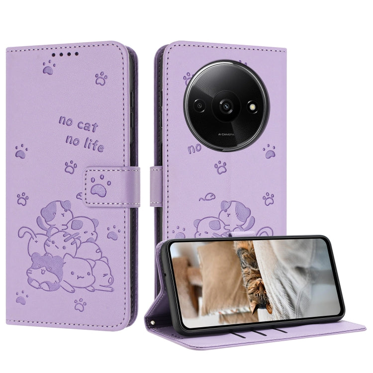 Embossed Kitten Phone Leather Case with Lanyard, For Redmi Turbo 4 / Xiaomi Poco X7 Pro, For Redmi K80 / K80 Pro, For Redmi Note 14 4G 163.25mm, For Redmi Note 14 5G, For Redmi Note 14 Pro 5G, For Redmi 14C 4G, For Redmi 13 4G / 5G / Note 13R 5G       ...