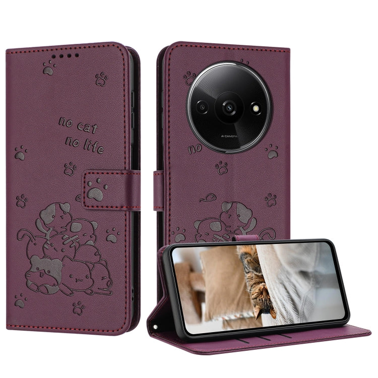 Embossed Kitten Phone Leather Case with Lanyard, For Redmi Turbo 4 / Xiaomi Poco X7 Pro, For Redmi K80 / K80 Pro, For Redmi Note 14 4G 163.25mm, For Redmi Note 14 5G, For Redmi Note 14 Pro 5G, For Redmi 14C 4G, For Redmi 13 4G / 5G / Note 13R 5G       ...