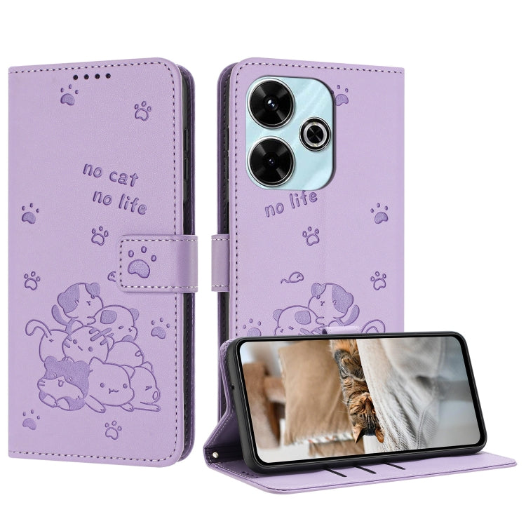 Embossed Kitten Phone Leather Case with Lanyard, For Redmi Turbo 4 / Xiaomi Poco X7 Pro, For Redmi K80 / K80 Pro, For Redmi Note 14 4G 163.25mm, For Redmi Note 14 5G, For Redmi Note 14 Pro 5G, For Redmi 14C 4G, For Redmi 13 4G / 5G / Note 13R 5G       ...
