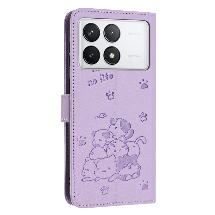 Embossed Kitten Phone Leather Case with Lanyard, For Redmi K70E, For Redmi Note 13 Pro 5G Global, For Redmi Note 13 5G Global, For Redmi Note 13 Pro+ 5G Global, For Redmi K60 Ultra, For Redmi 12 4G / Note 12R, For Redmi Note 12 Turbo                   ...