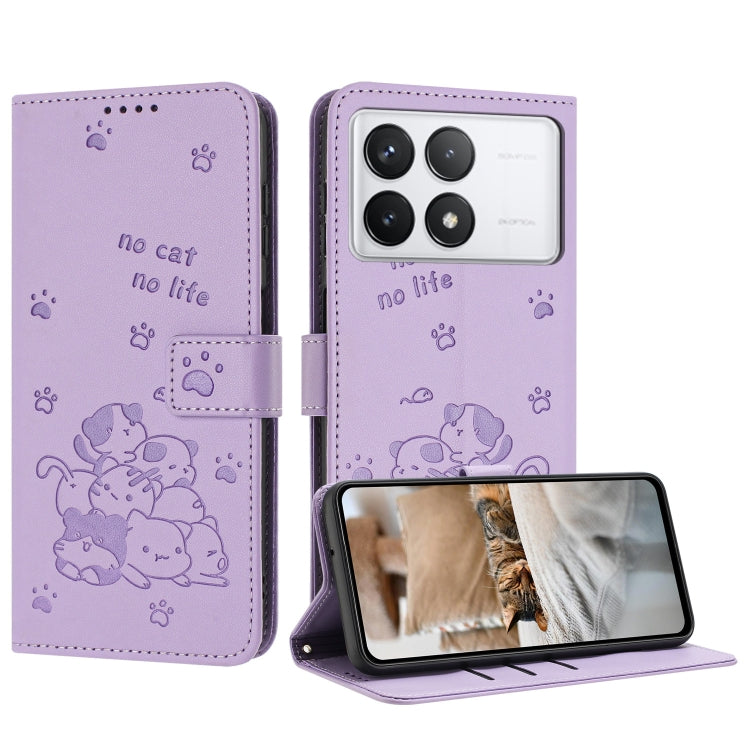 Embossed Kitten Phone Leather Case with Lanyard, For Redmi K70E, For Redmi Note 13 Pro 5G Global, For Redmi Note 13 5G Global, For Redmi Note 13 Pro+ 5G Global, For Redmi K60 Ultra, For Redmi 12 4G / Note 12R, For Redmi Note 12 Turbo                   ...