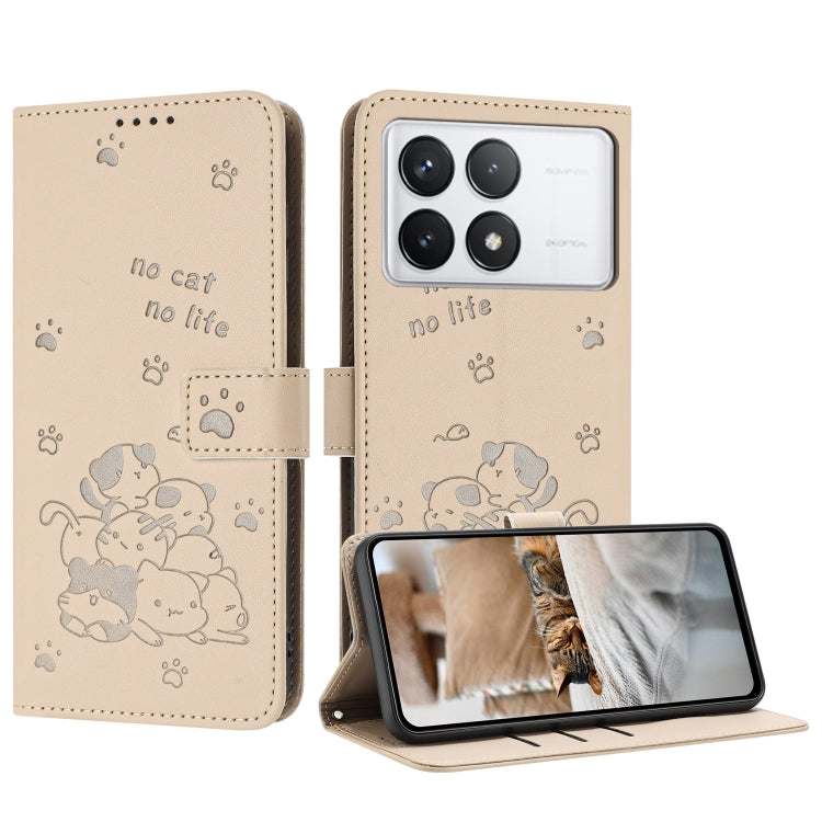 Embossed Kitten Phone Leather Case with Lanyard, For Redmi K70E, For Redmi Note 13 Pro 5G Global, For Redmi Note 13 5G Global, For Redmi Note 13 Pro+ 5G Global, For Redmi K60 Ultra, For Redmi 12 4G / Note 12R, For Redmi Note 12 Turbo                   ...