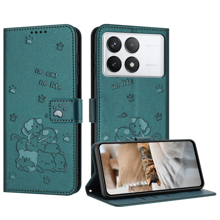 Embossed Kitten Phone Leather Case with Lanyard, For Redmi K70E, For Redmi Note 13 Pro 5G Global, For Redmi Note 13 5G Global, For Redmi Note 13 Pro+ 5G Global, For Redmi K60 Ultra, For Redmi 12 4G / Note 12R, For Redmi Note 12 Turbo                   ...