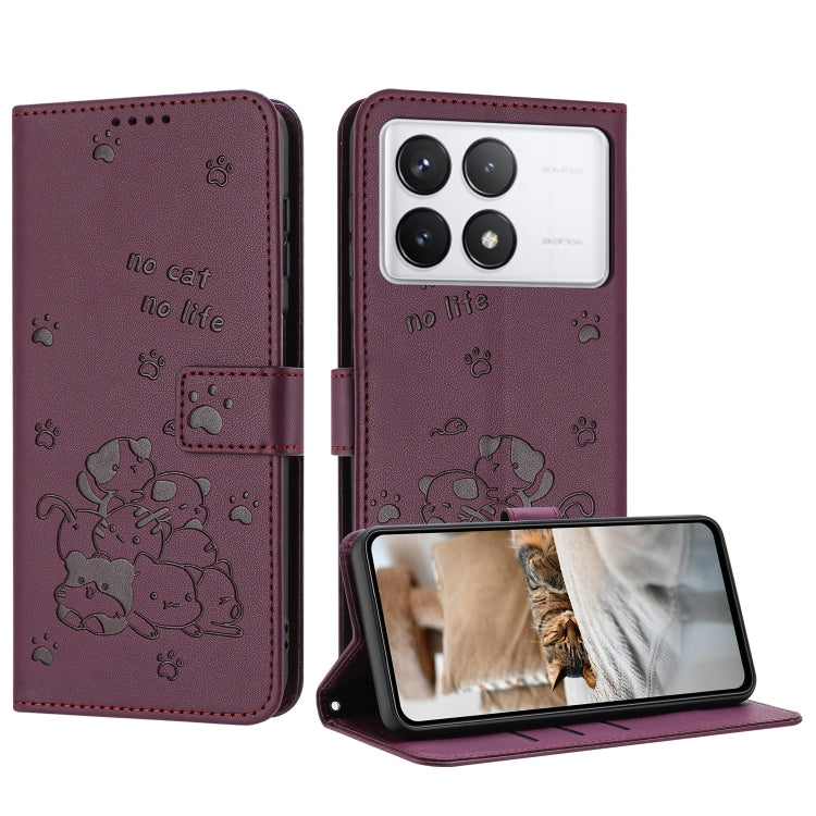 Embossed Kitten Phone Leather Case with Lanyard, For Redmi K70E, For Redmi Note 13 Pro 5G Global, For Redmi Note 13 5G Global, For Redmi Note 13 Pro+ 5G Global, For Redmi K60 Ultra, For Redmi 12 4G / Note 12R, For Redmi Note 12 Turbo                   ...