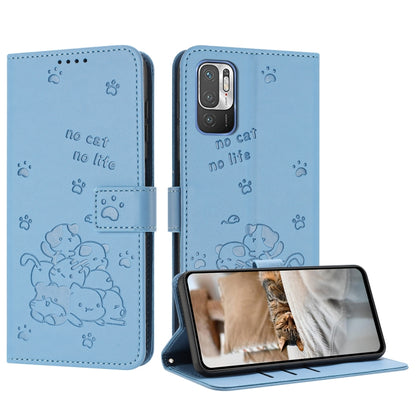 Embossed Kitten Phone Leather Case with Lanyard, For Redmi 10C 4G Global, For Redmi 10 / 10 Prime, For Redmi Note 10 Lite, For Redmi Note 10 5G / Note 10T 5G, For Redmi Note 10 Pro