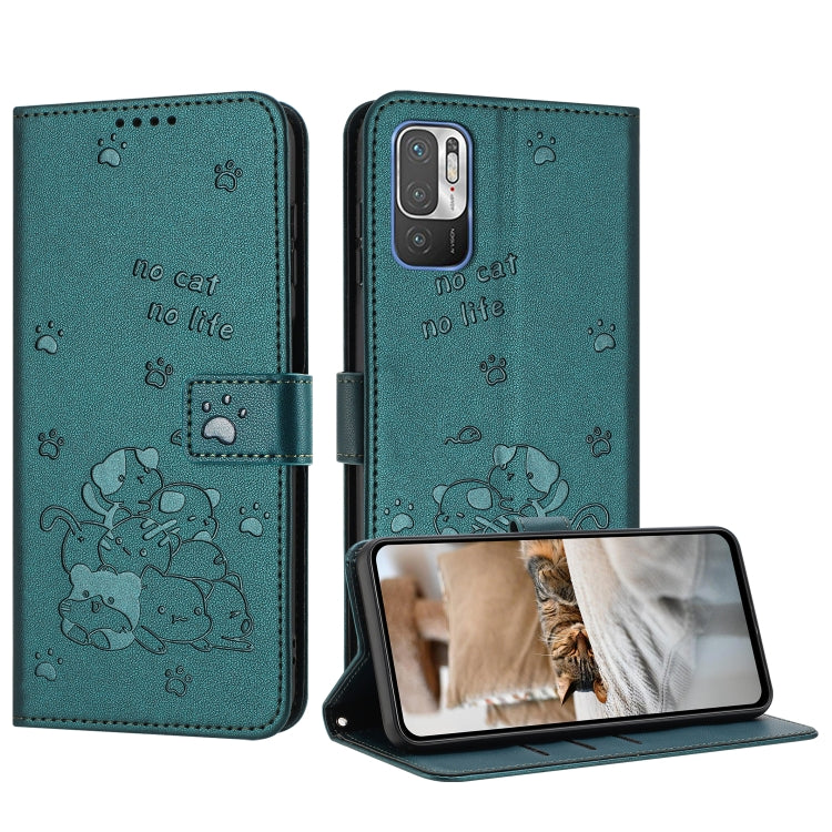 Embossed Kitten Phone Leather Case with Lanyard, For Redmi 10C 4G Global, For Redmi 10 / 10 Prime, For Redmi Note 10 Lite, For Redmi Note 10 5G / Note 10T 5G, For Redmi Note 10 Pro