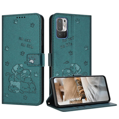 Embossed Kitten Phone Leather Case with Lanyard, For Redmi 10C 4G Global, For Redmi 10 / 10 Prime, For Redmi Note 10 Lite, For Redmi Note 10 5G / Note 10T 5G, For Redmi Note 10 Pro