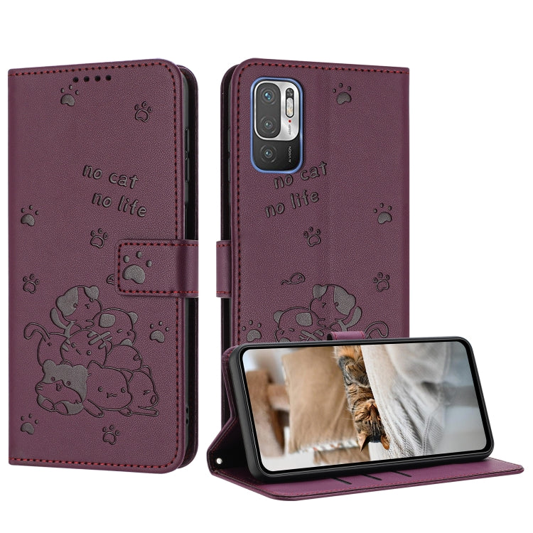 Embossed Kitten Phone Leather Case with Lanyard, For Redmi 10C 4G Global, For Redmi 10 / 10 Prime, For Redmi Note 10 Lite, For Redmi Note 10 5G / Note 10T 5G, For Redmi Note 10 Pro