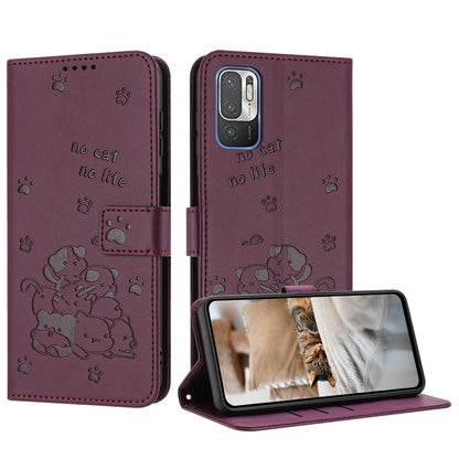 Embossed Kitten Phone Leather Case with Lanyard, For Redmi 10C 4G Global, For Redmi 10 / 10 Prime, For Redmi Note 10 Lite, For Redmi Note 10 5G / Note 10T 5G, For Redmi Note 10 Pro