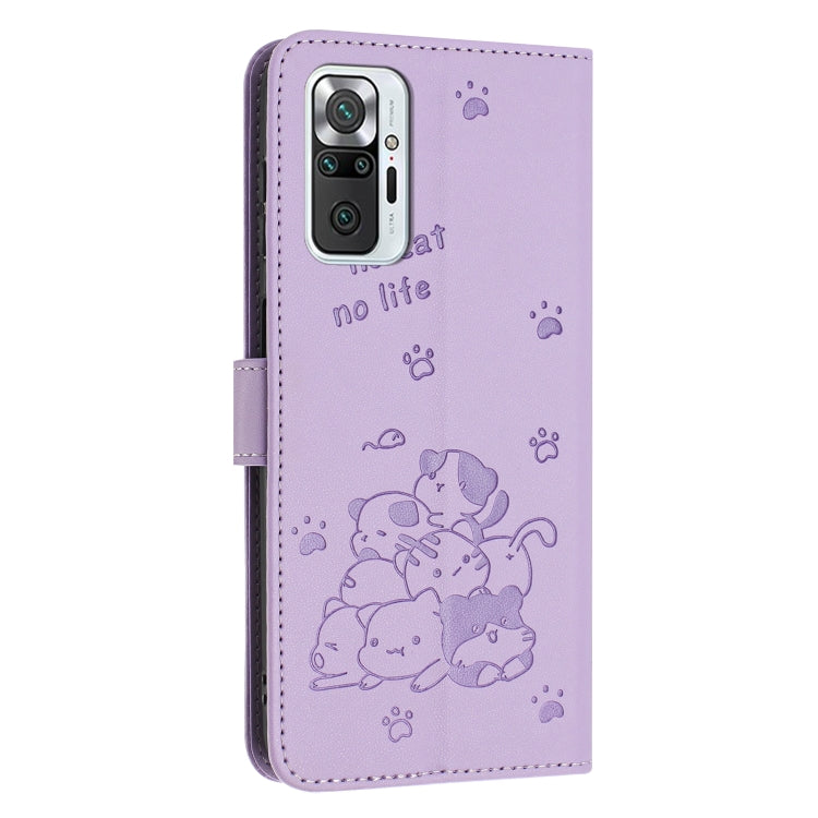 Embossed Kitten Phone Leather Case with Lanyard, For Redmi Note 10 Pro