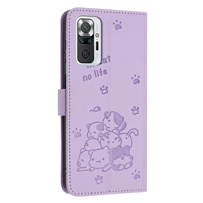 Embossed Kitten Phone Leather Case with Lanyard, For Redmi Note 10 Pro