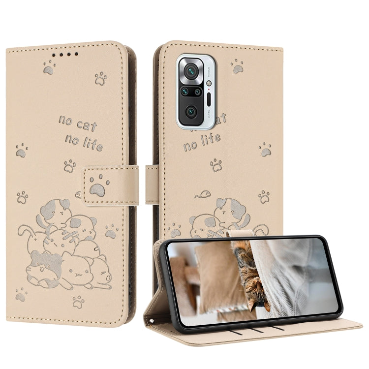Embossed Kitten Phone Leather Case with Lanyard, For Redmi Note 10 Pro