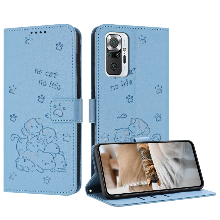 Embossed Kitten Phone Leather Case with Lanyard, For Redmi Note 10 Pro