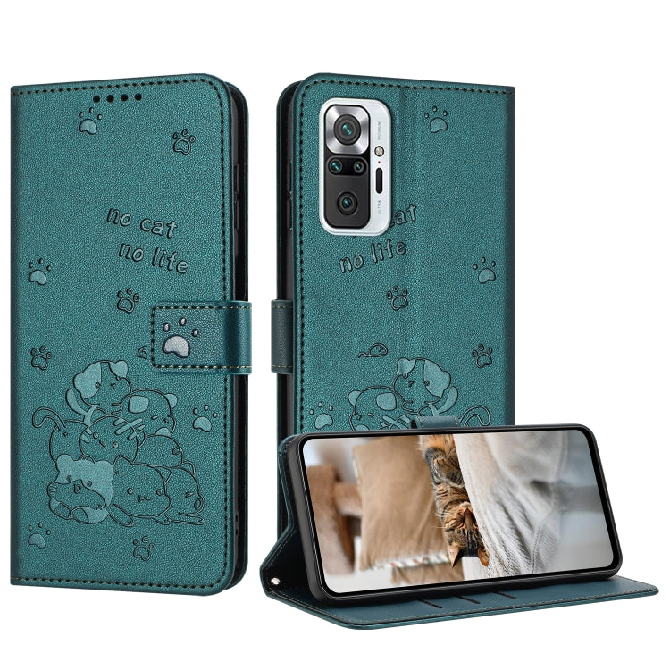 Embossed Kitten Phone Leather Case with Lanyard, For Redmi Note 10 Pro