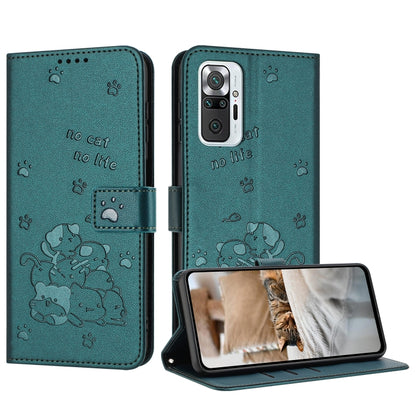 Embossed Kitten Phone Leather Case with Lanyard, For Redmi Note 10 Pro