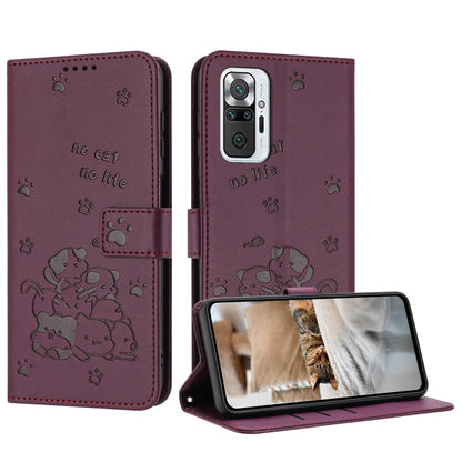 Embossed Kitten Phone Leather Case with Lanyard, For Redmi Note 10 Pro