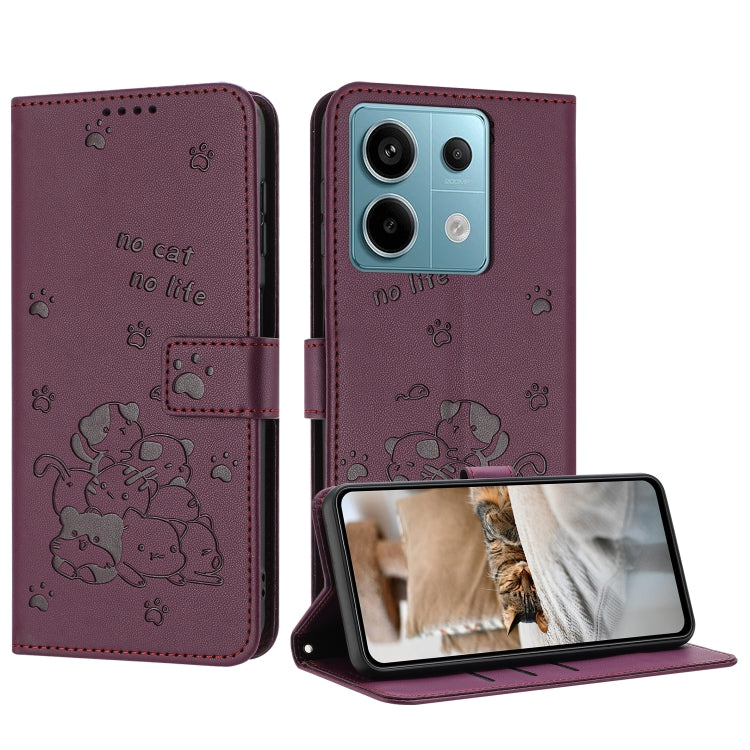 Embossed Kitten Phone Leather Case with Lanyard, For Redmi K70E, For Redmi Note 13 Pro 5G Global, For Redmi Note 13 5G Global, For Redmi Note 13 Pro+ 5G Global, For Redmi K60 Ultra, For Redmi 12 4G / Note 12R, For Redmi Note 12 Turbo                   ...
