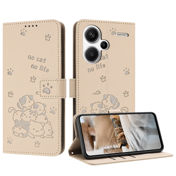Embossed Kitten Phone Leather Case with Lanyard, For Redmi K70E, For Redmi Note 13 Pro 5G Global, For Redmi Note 13 5G Global, For Redmi Note 13 Pro+ 5G Global, For Redmi K60 Ultra, For Redmi 12 4G / Note 12R, For Redmi Note 12 Turbo                   ...