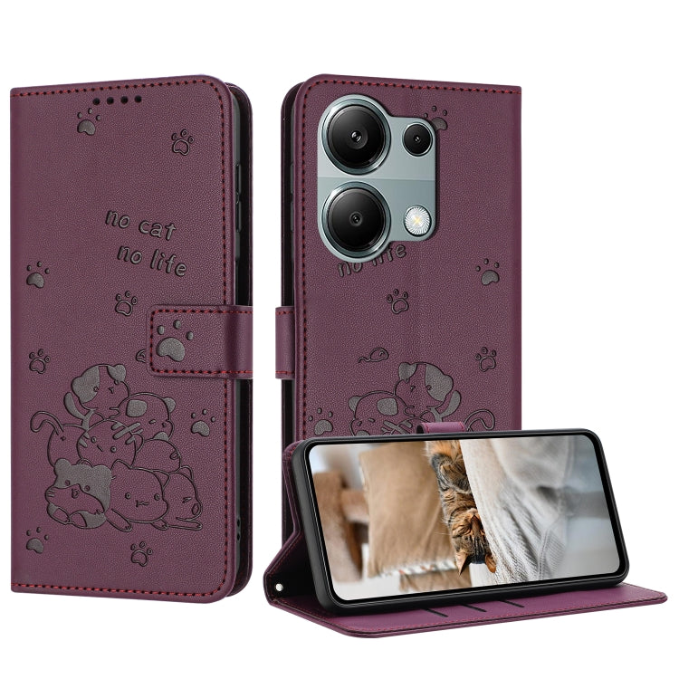 Embossed Kitten Phone Leather Case with Lanyard, For Redmi Turbo 4 / Xiaomi Poco X7 Pro, For Redmi K80 / K80 Pro, For Redmi Note 14 4G 163.25mm, For Redmi Note 14 5G, For Redmi Note 14 Pro 5G, For Redmi 14C 4G, For Redmi 13 4G / 5G / Note 13R 5G       ...