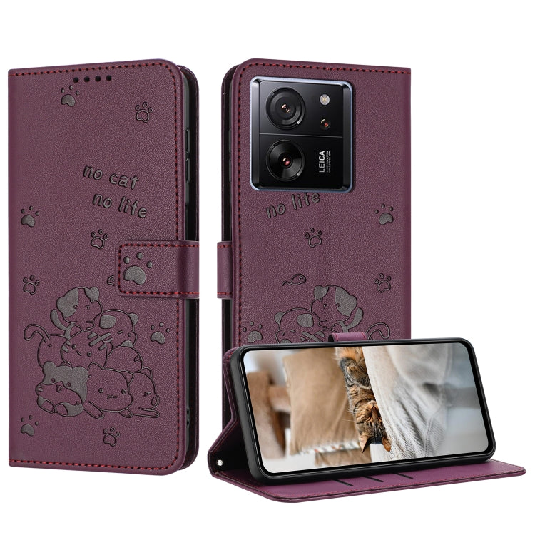 Embossed Kitten Phone Leather Case with Lanyard, For Redmi K60 Ultra, For Redmi 12 4G / Note 12R, For Redmi Note 12 Turbo, For Redmi Note 12S 4G Global, For Redmi Note 12 Pro 4G, For Redmi Note 12 4G Global, For Redmi 11A 4G Global                     ...
