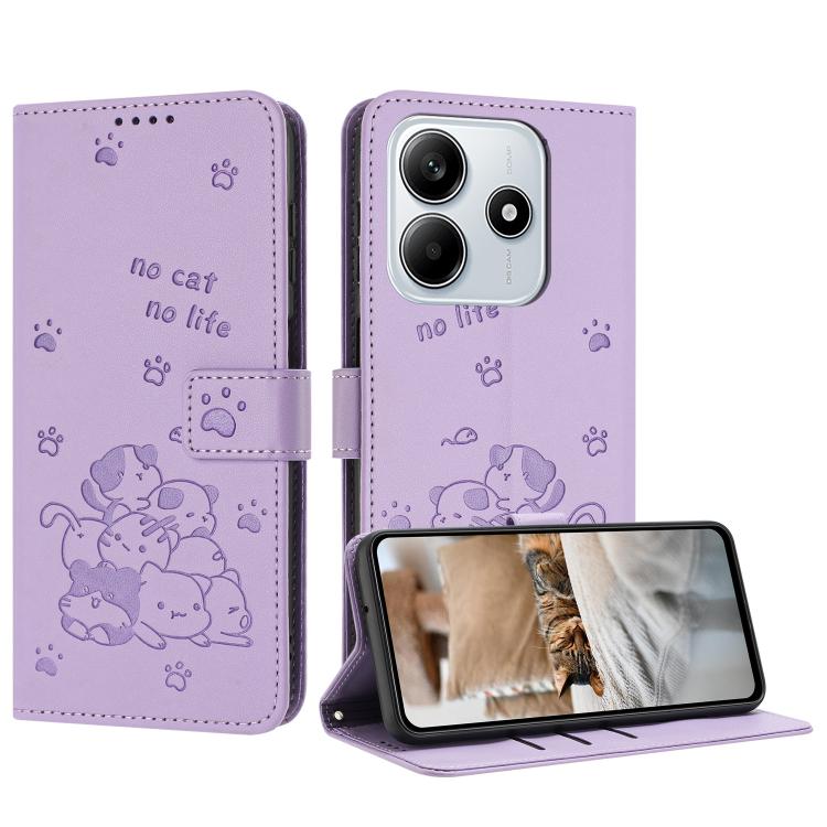 Embossed Kitten Phone Leather Case with Lanyard, For Redmi Turbo 4 / Xiaomi Poco X7 Pro, For Redmi K80 / K80 Pro, For Redmi Note 14 4G 163.25mm, For Redmi Note 14 5G, For Redmi Note 14 Pro 5G, For Redmi 14C 4G, For Redmi 13 4G / 5G / Note 13R 5G       ...